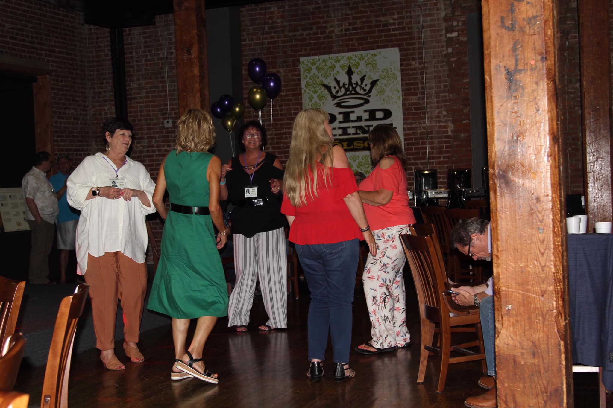 Christy Fanning Reed, Terri Dyer Preston, Kim Dennis Morrison, Susan Haws Smith, Karen Hensch-Nichols, Rob Taylor (head buried in his cell phone)