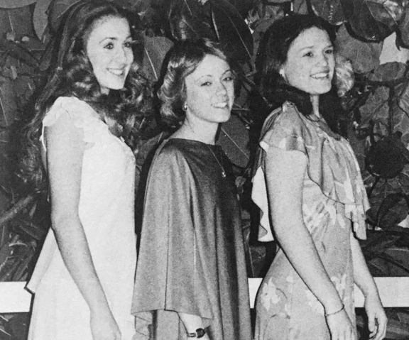 IN A SUPRISE announcement Pat (Trish) Martin was crowned Key Club Sweetheart at the Key Club dance.  She is accompanied by princesses Tina Held and Kelly Reid.